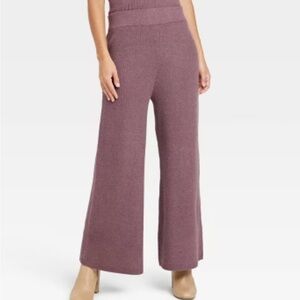 High-Rise Ribbed Sweater Wide Leg Pants - A New Day Purple XS